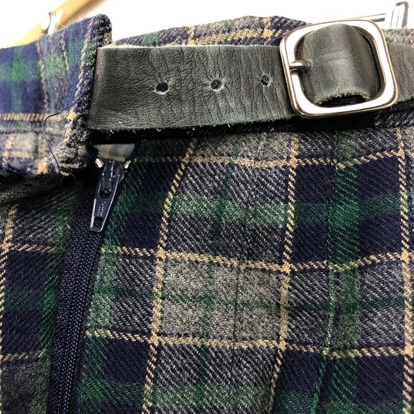 Vintage Lady Halrin Navy + Green Plaid Wool Pleated Skirt Size 10 - Picture 6 of 8